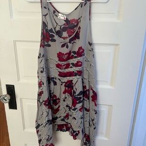 Free People Floral V-Neck Dress - Red and Gray